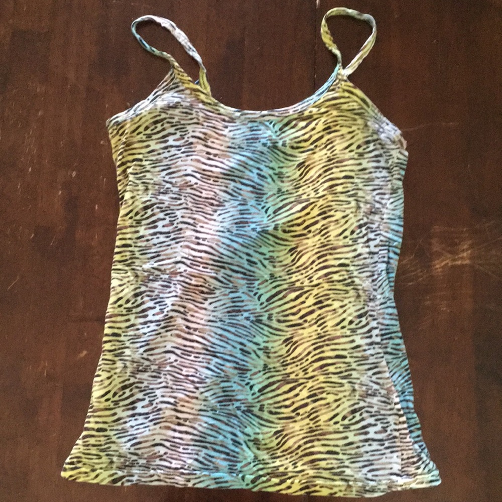 Blue and green zebra striped tank